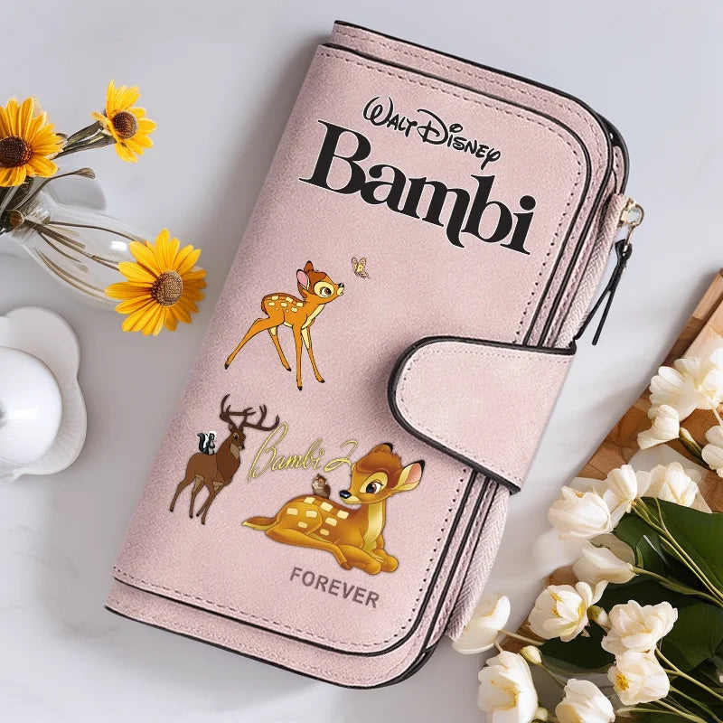 Bambi Long Zip Wallet Multi-Card Cute Cartoon Pattern Soft Texture Wallet for Women Large Capacity Kawaii Lady Clutch Bag