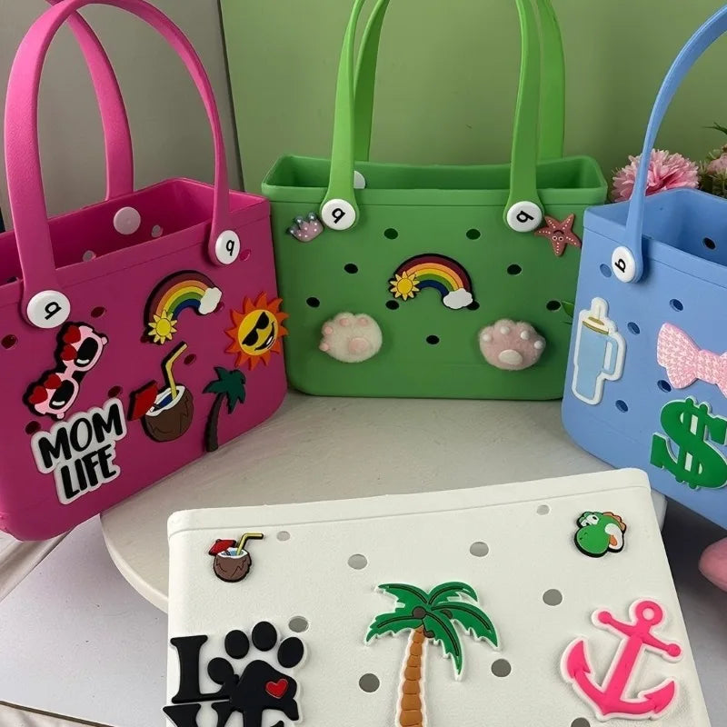 EVA Beach Tote Bag Portable Shoulder Bag Large Hole Design Waterproof Outdoor Beach Handbag for Women