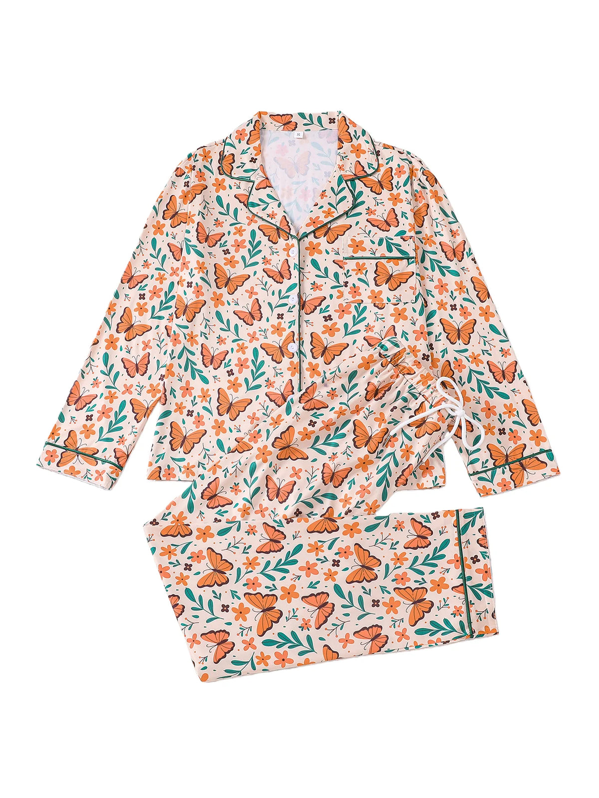 Monarch Butterfly & Floral Women's Pajama Set — Long Sleeve Top & Pants
