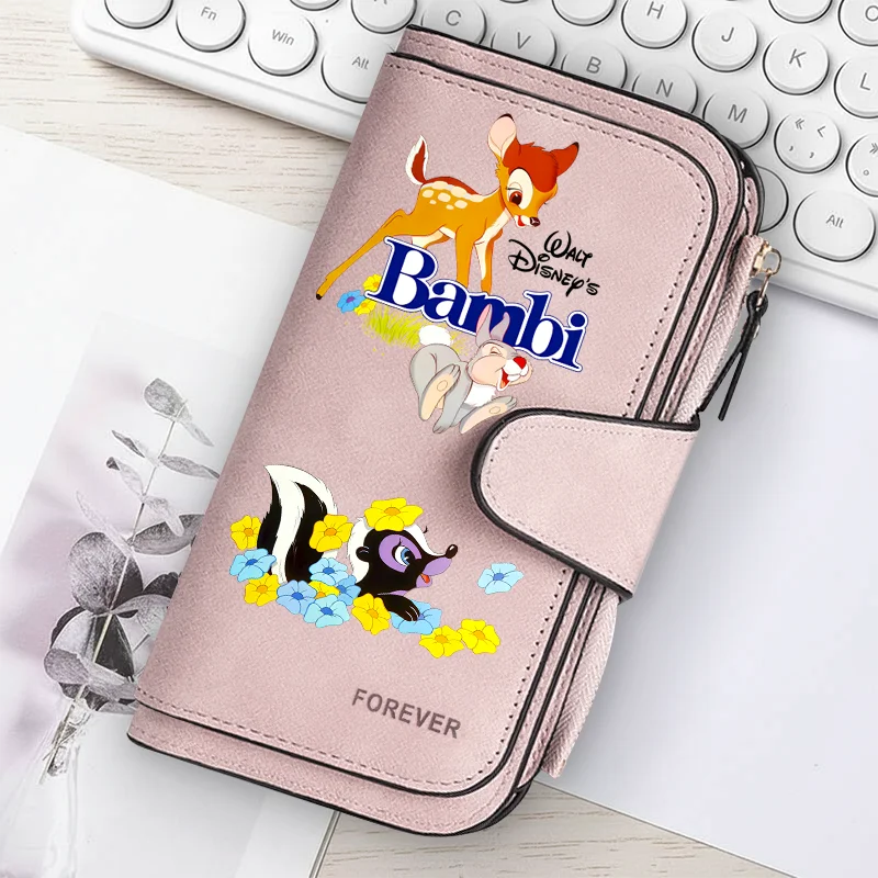 Bambi Long Zip Wallet Multi-Card Cute Cartoon Pattern Soft Texture Wallet for Women Large Capacity Kawaii Lady Clutch Bag