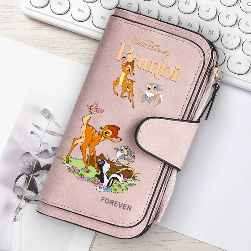 Bambi Long Zip Wallet Multi-Card Cute Cartoon Pattern Soft Texture Wallet for Women Large Capacity Kawaii Lady Clutch Bag