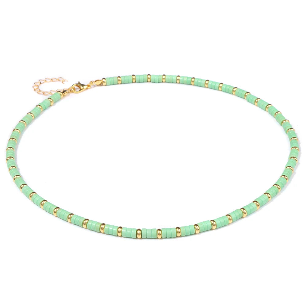 Colorful Rainbow Stone Bead Necklace 2024 New Fashion Gold Color Spacer Bead Chain Choker Summer Jewelry Gift For Girls Friends