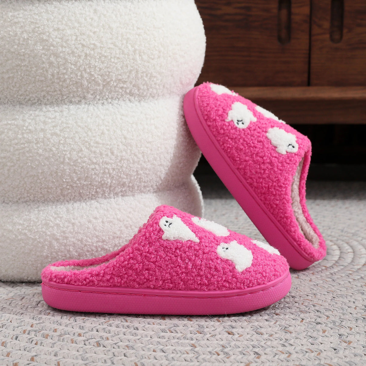 Halloween Ghost Witch Plush Slippers — Cozy Embroidered Indoor House Shoes