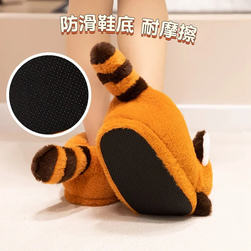 3D Red Panda & Fox Plush Slippers — Cozy Warm Indoor House Shoes