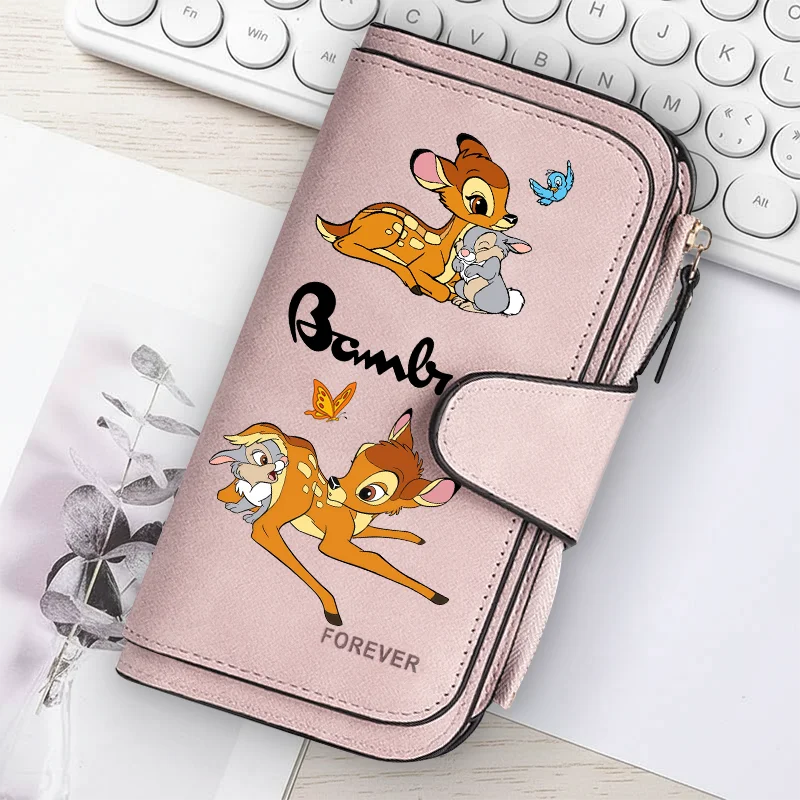 Bambi Long Zip Wallet Multi-Card Cute Cartoon Pattern Soft Texture Wallet for Women Large Capacity Kawaii Lady Clutch Bag