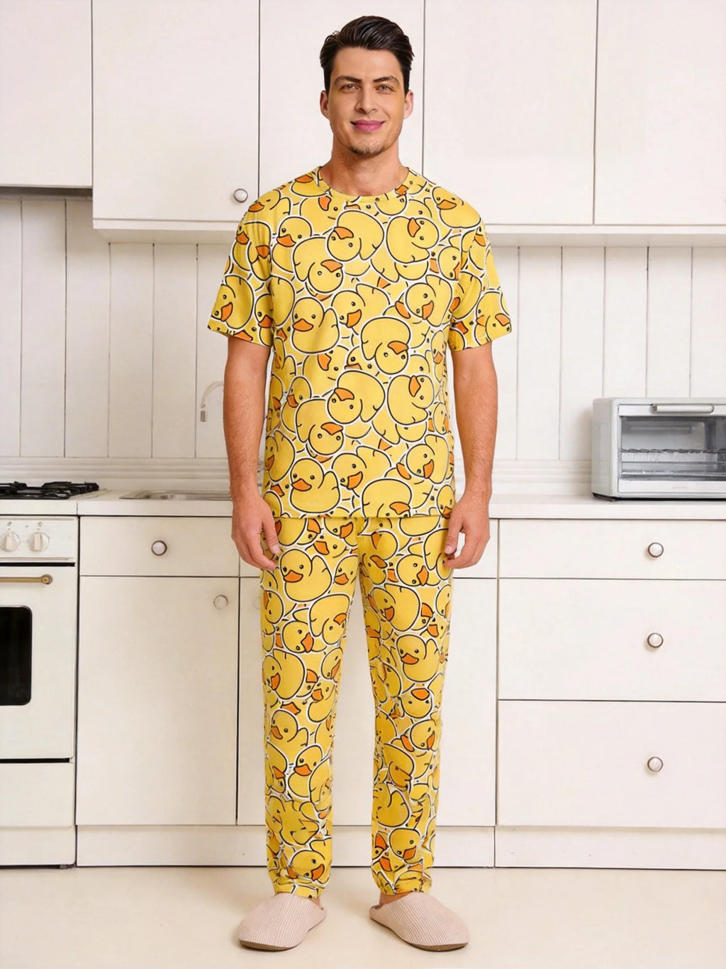 Rubber Duck All-Over Print Men's Pajama Set — Short Sleeve Top & Pants