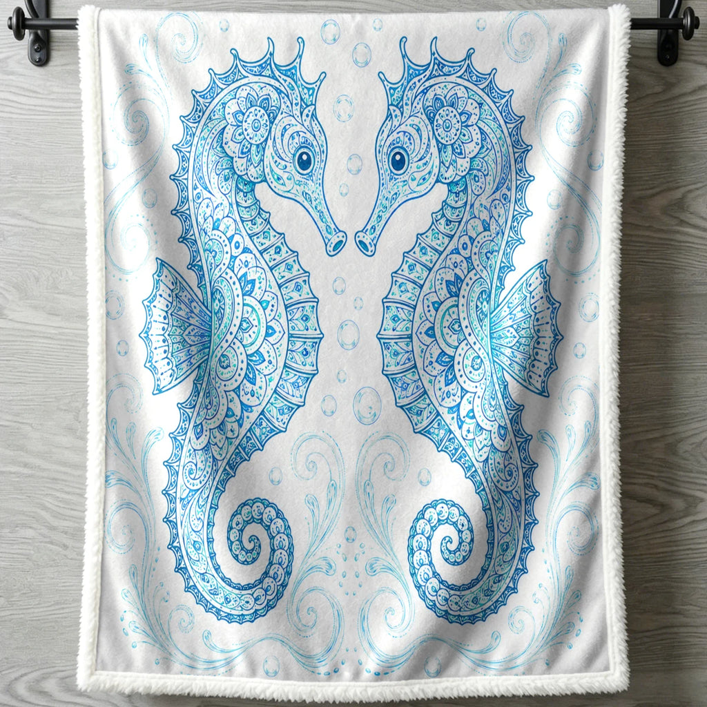 Seahorse Mandala Sherpa Throw Blanket