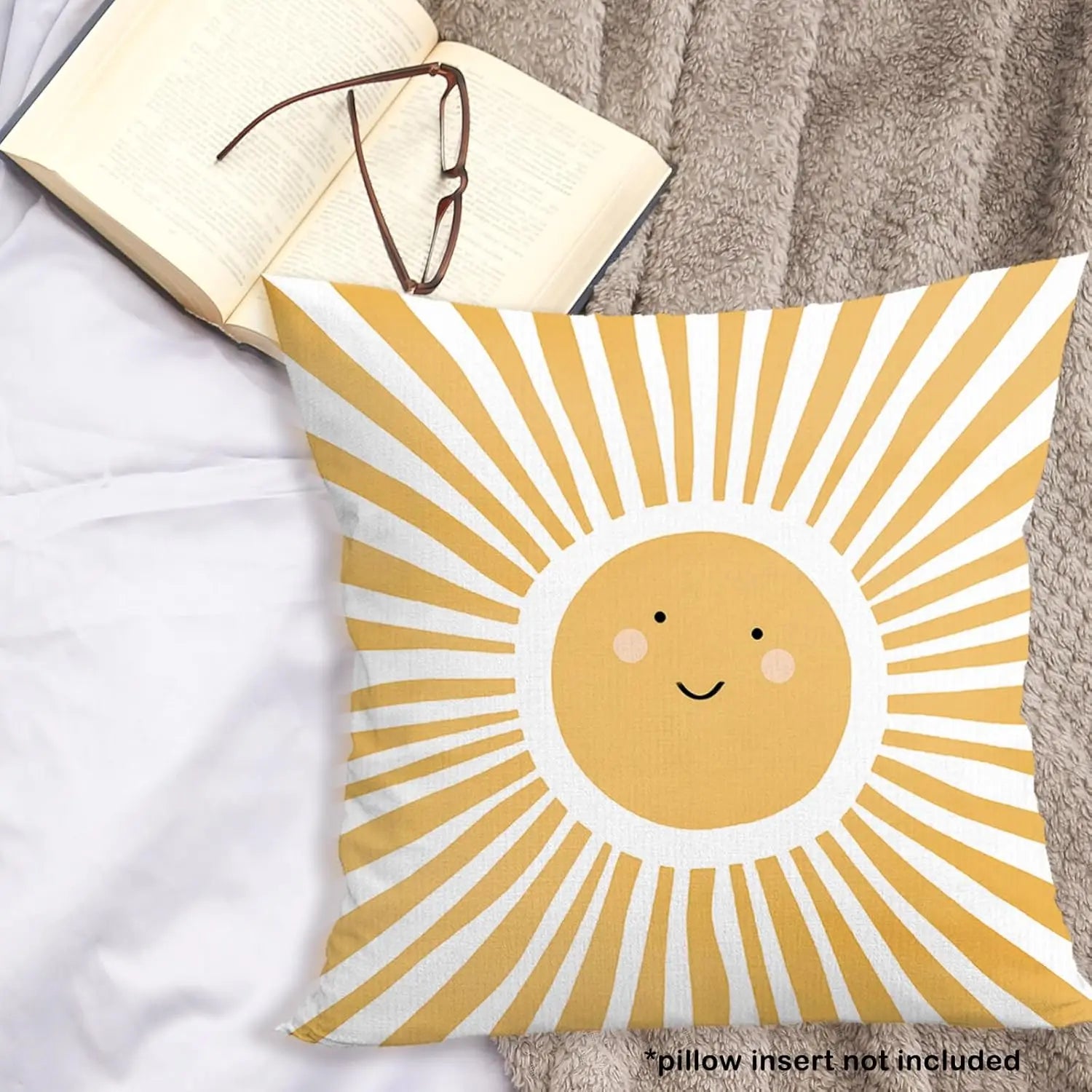Yellow Sun Sunshine Double-Sided Pillow Case Cute Boho Decorative Cushion Cover Print Home Decor for Nursery Kids Room Sofa