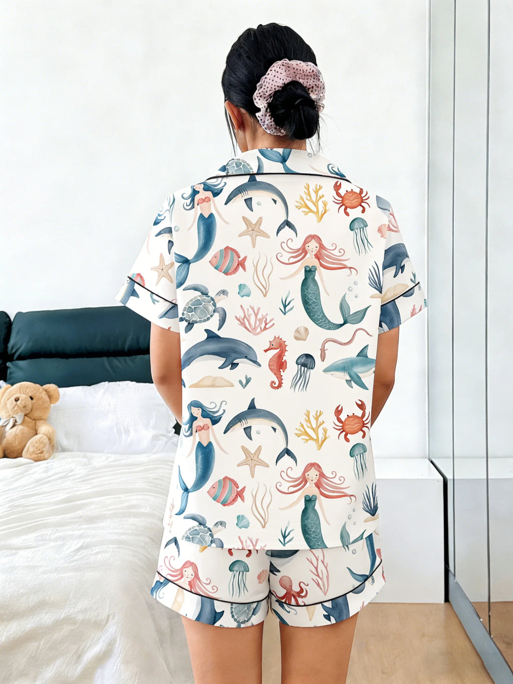 Mermaid & Ocean Friends Women's Pajama Set — Short Sleeve Top & Shorts
