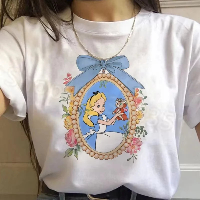 2026 NEW Printed T-shirt featuring Alice in Wonderland