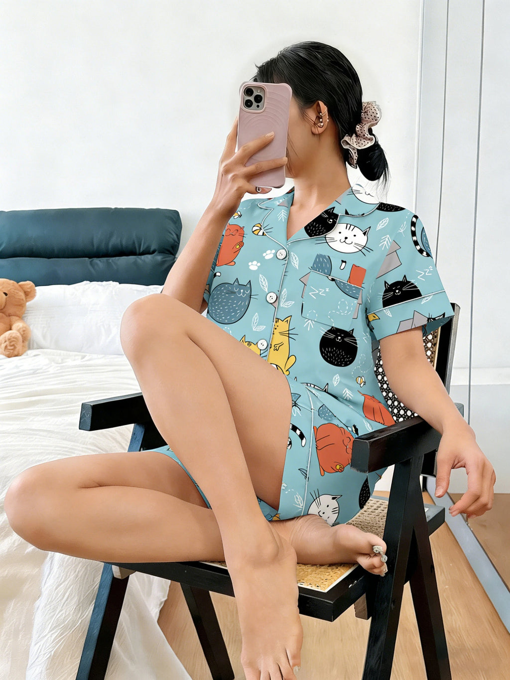 Cuddly Cat Print  Pajamas