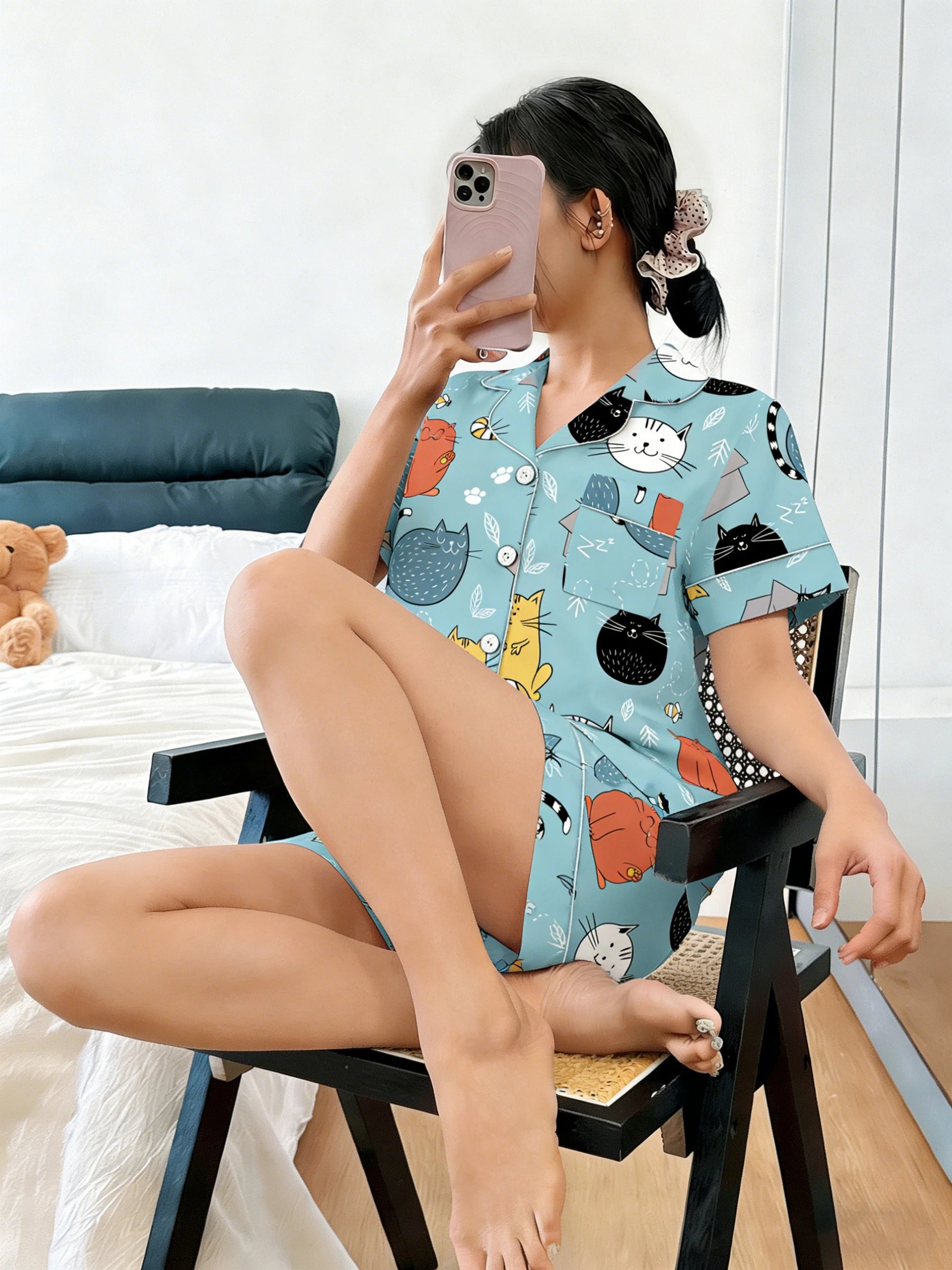 Cuddly Cat Print  Pajamas