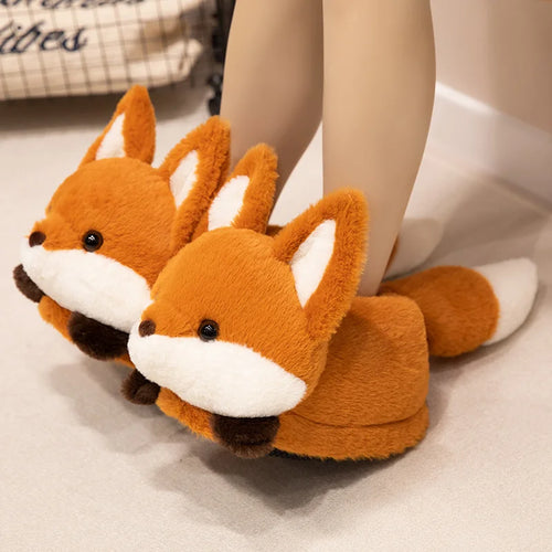 3D Red Panda & Fox Plush Slippers — Cozy Warm Indoor House Shoes