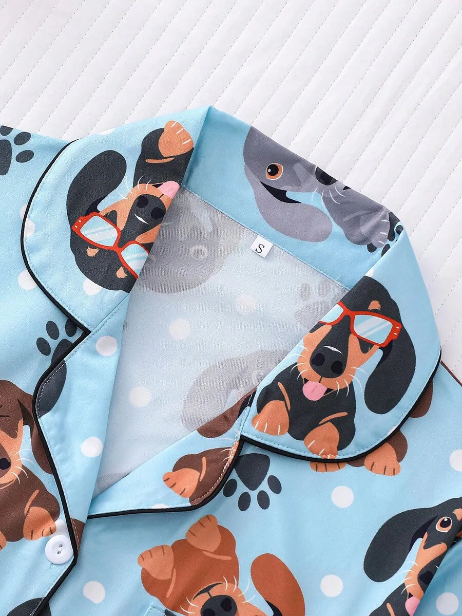 Dachshund in Glasses Women's Pajama Set — Short Sleeve Top & Shorts