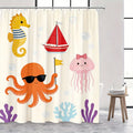 Underwater Shower Curtain 180x180cm – Playful Ocean Animals for Kids Bathroom, Whimsical Aquatic Decor, 12 Hooks