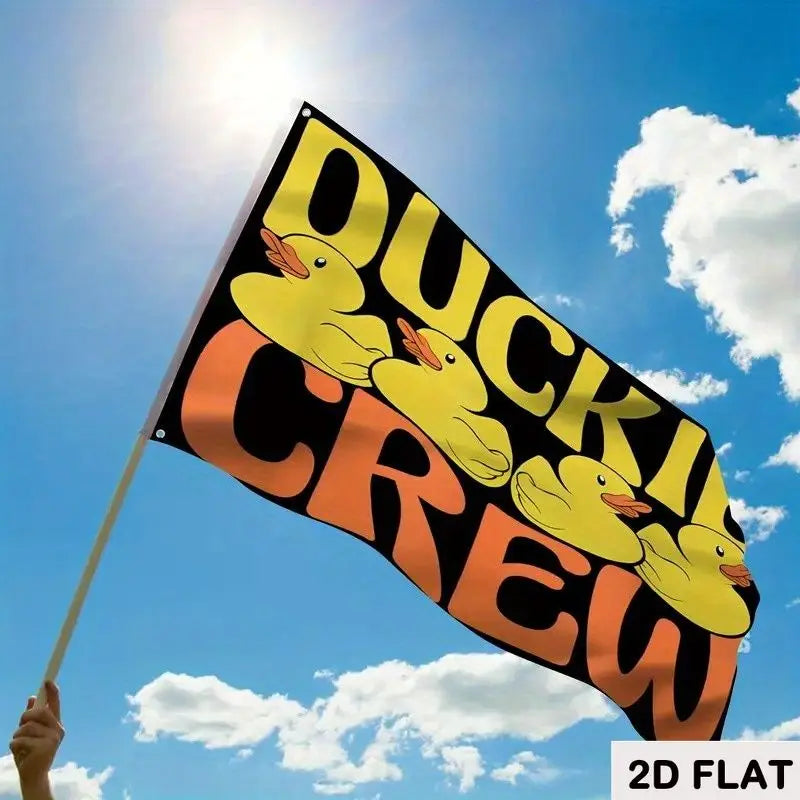 2D FLAT 1pc, Funny Print Pattern Flag Banner Wth Yellow Ducks Black Background Polyester Material, for Birthday Parties, Wedding