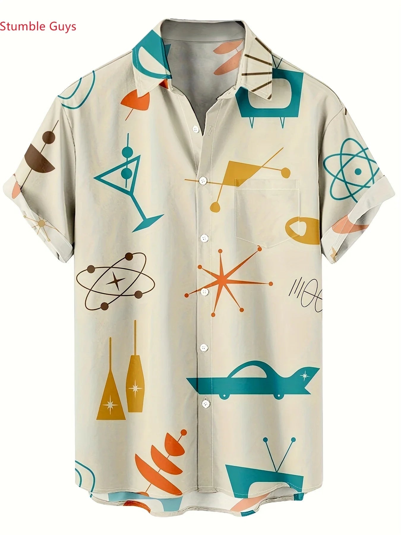 Mid century Modern Men's Hawaiian Shirt Summer Man Short Sleeve Quirky Print, Fun Fashion Top