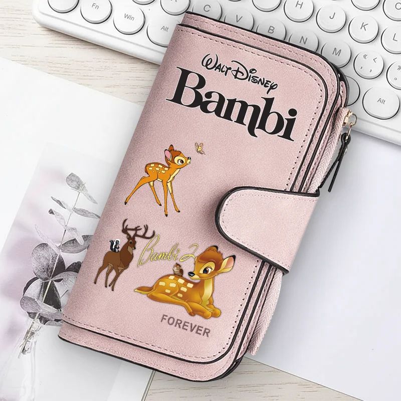 Bambi Long Zip Wallet Multi-Card Cute Cartoon Pattern Soft Texture Wallet for Women Large Capacity Kawaii Lady Clutch Bag