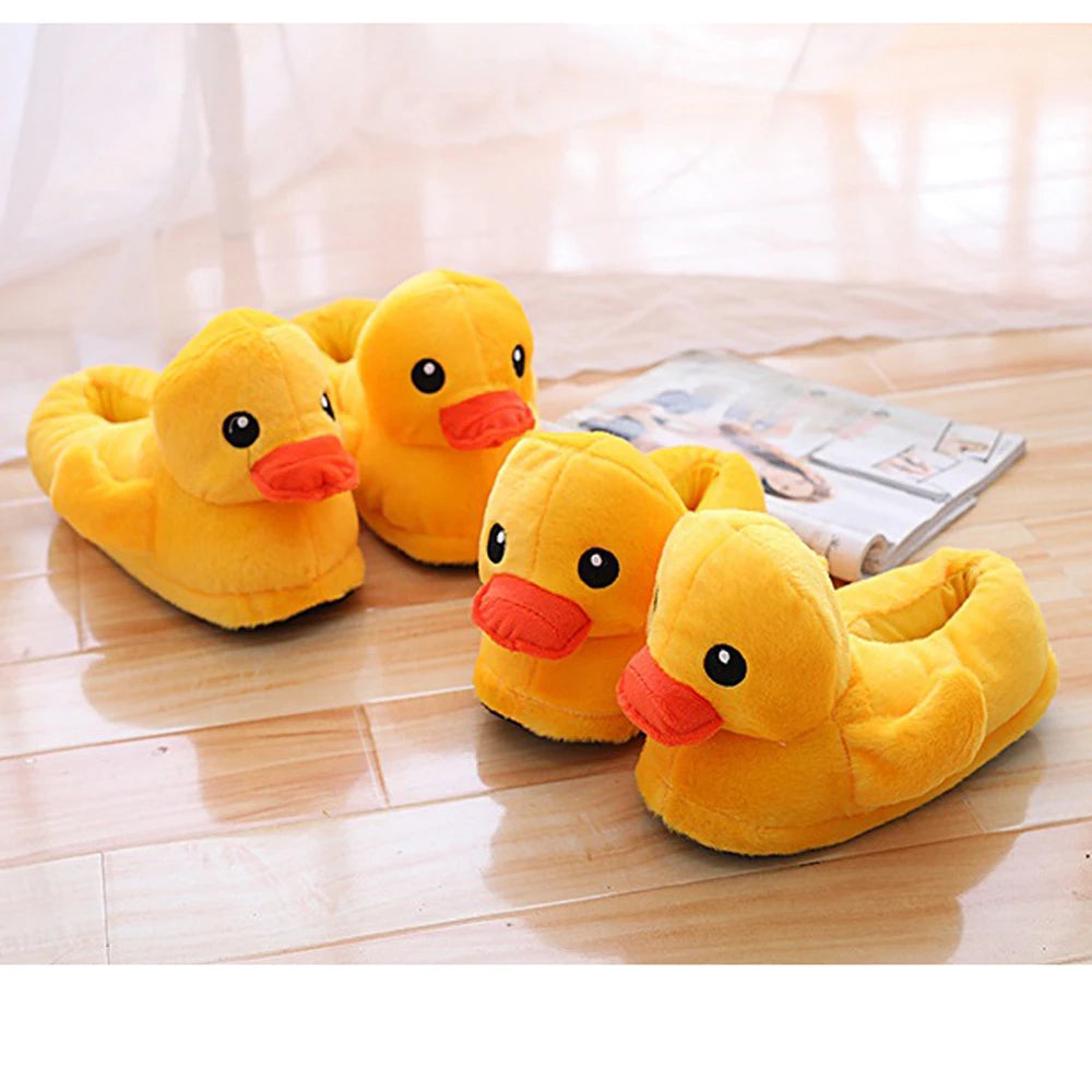 3D Yellow Duck Plush Slippers — Cozy Fuzzy Indoor House Shoes