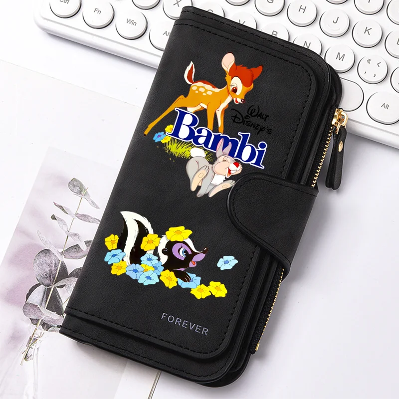 Bambi Long Zip Wallet Multi-Card Cute Cartoon Pattern Soft Texture Wallet for Women Large Capacity Kawaii Lady Clutch Bag