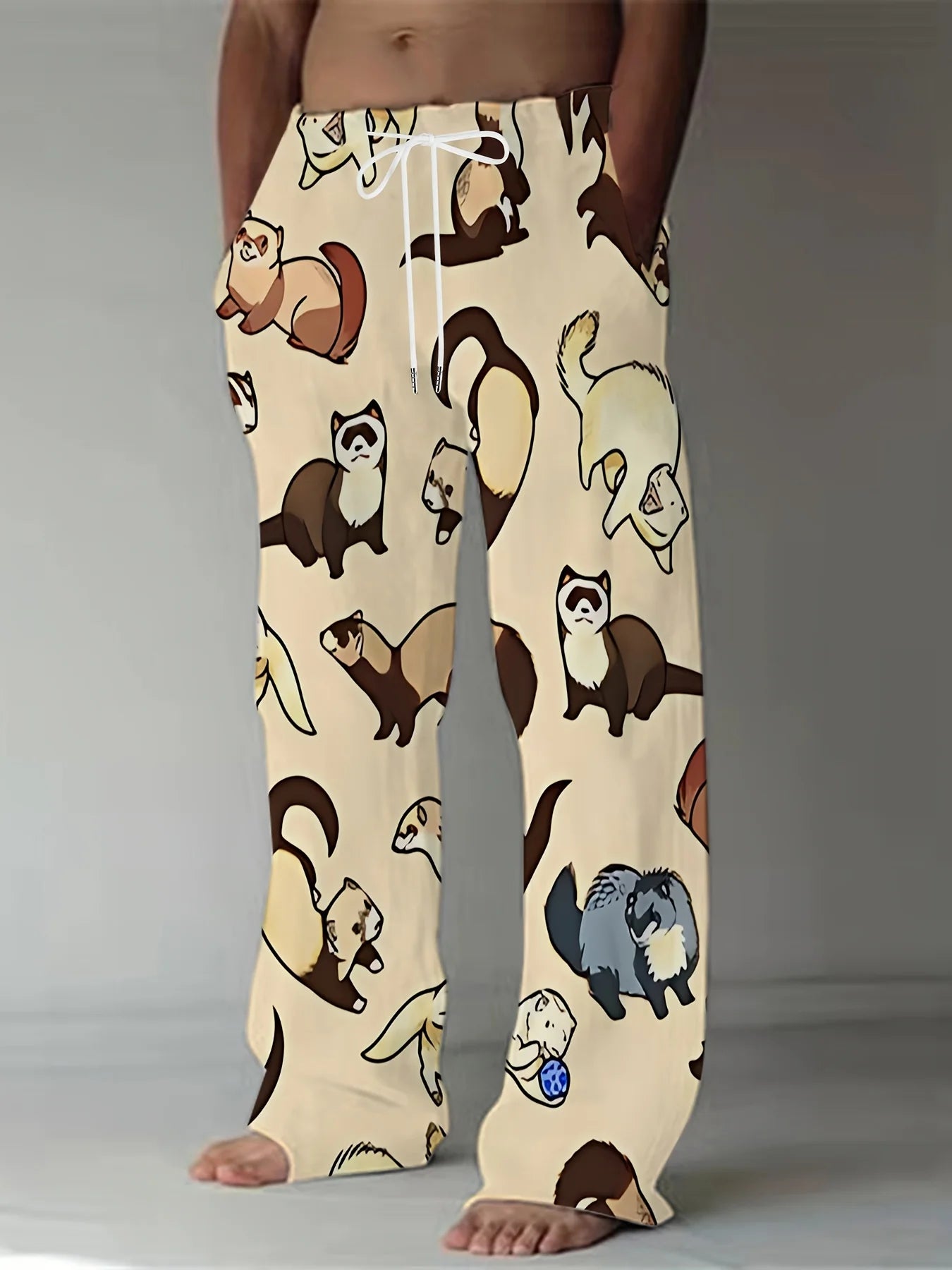 2026 Summer Men's Light Blue Cartoon Otter Print Pants Quick Dry Comfort Lounge/ pajama pants