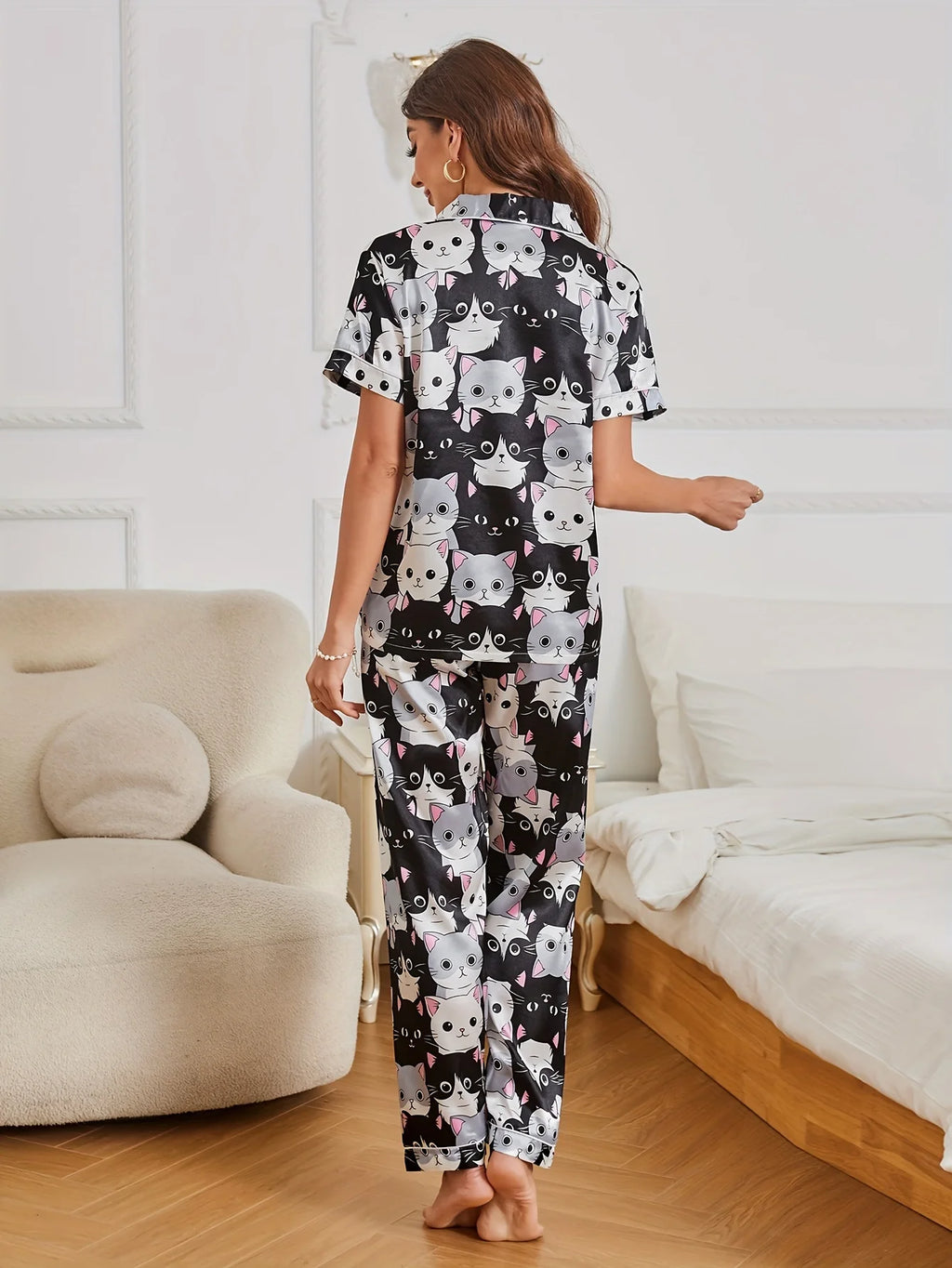 Cartoon Cat Print Pajama Set , because we always need more cats.