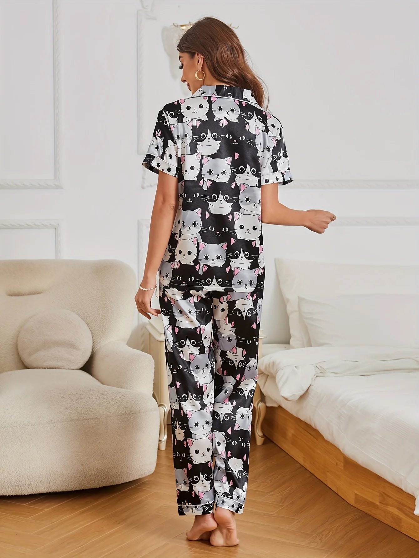 Cartoon Cat Print Pajama Set , because we always need more cats.