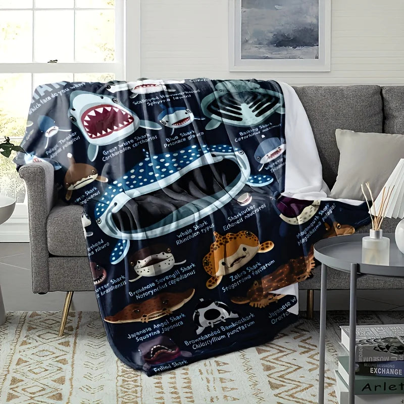 Shark Faces Flannel Throw Blanket