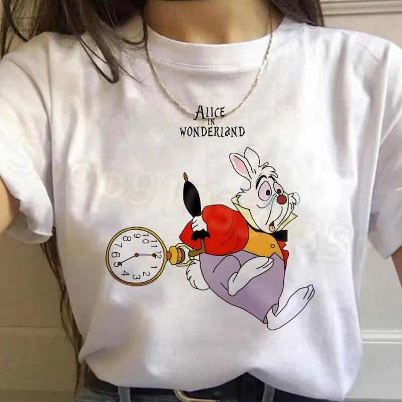 2026 NEW Printed T-shirt featuring Alice in Wonderland