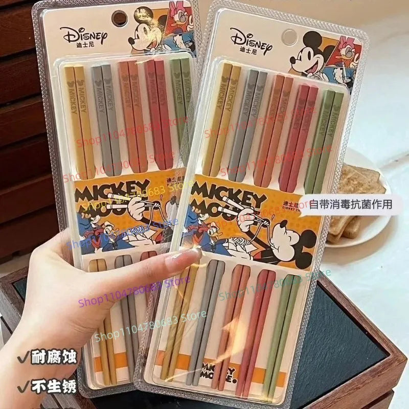 Cartoon Mouse Print Multi Color Alloy Chopsticks Anti Mold Anti Slip Food Grade Tableware Household Dining Sticks Gift