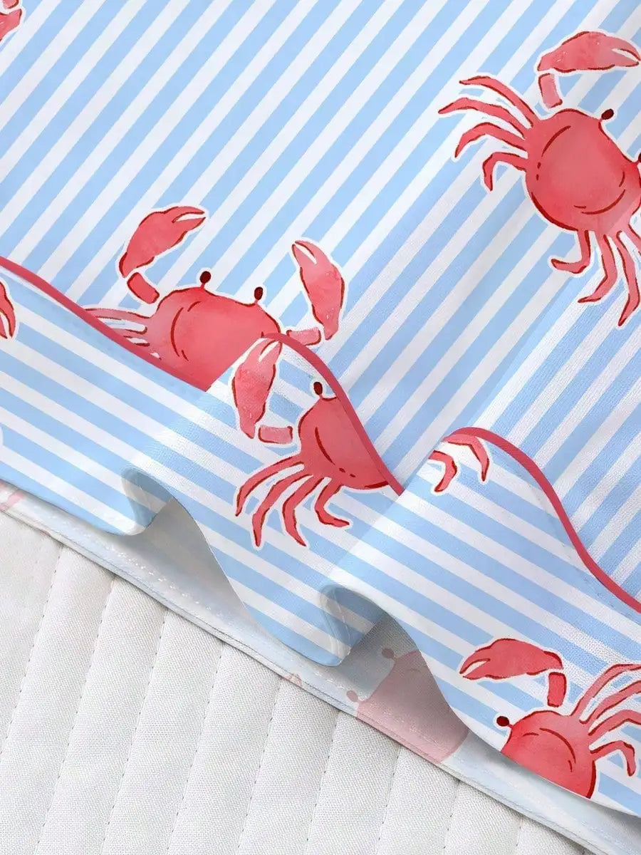 Fun crab print women's matching pajamas with pocket short sleeves and loose shorts, breathable and comfortable, cute pajamas