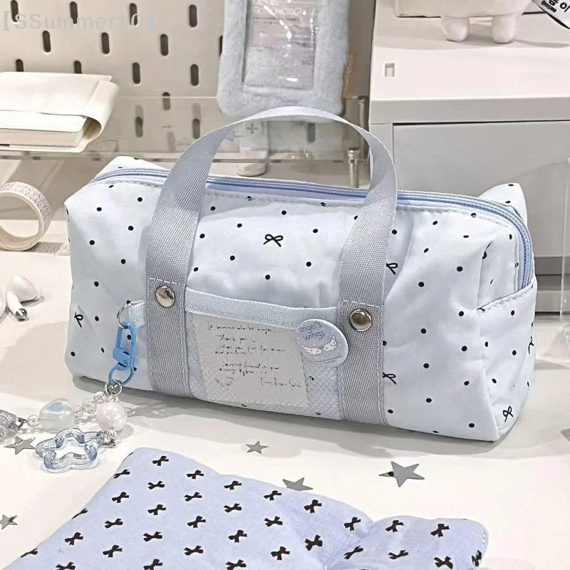 Blue Star Polka Dot Canvas Pouch