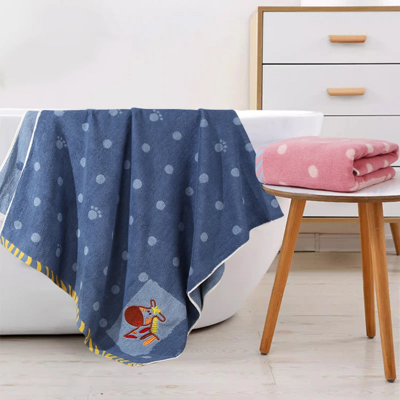 Oversized Cartoon Children's Bath Towel Pure Cotton Thickened Absorbent Lint-Free for Swimming Pink Blue Cyan