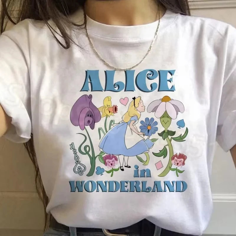 2026 NEW Printed T-shirt featuring Alice in Wonderland