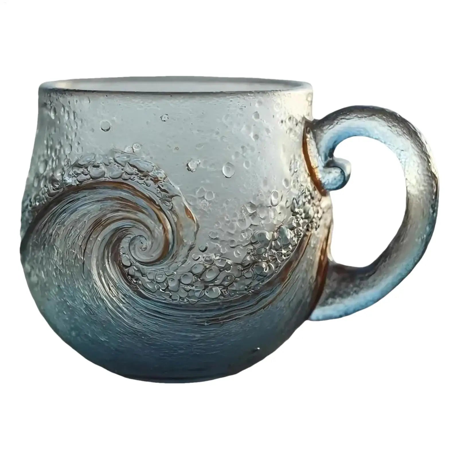 300ml Glass Mug Hand-blown Glass Sea Wave Design Water Bottle Ocean Waves Coffee Mugs With Handle Home Office Milk Tea Mug