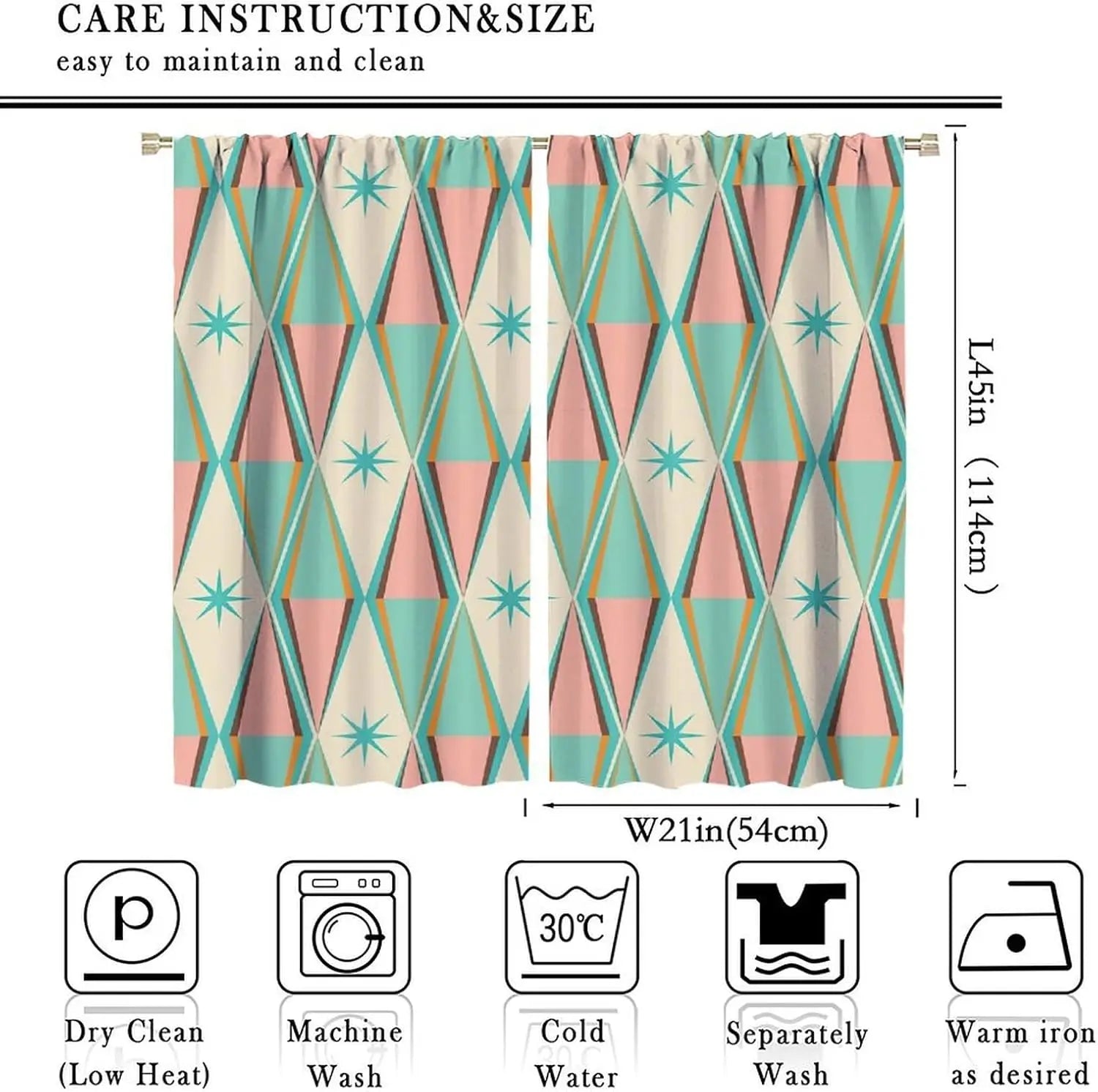 Abstract Geometric Print Curtains Pair Teal Pink Beige Modern Drapes Window Panels Living Room Home Decor Accent Design