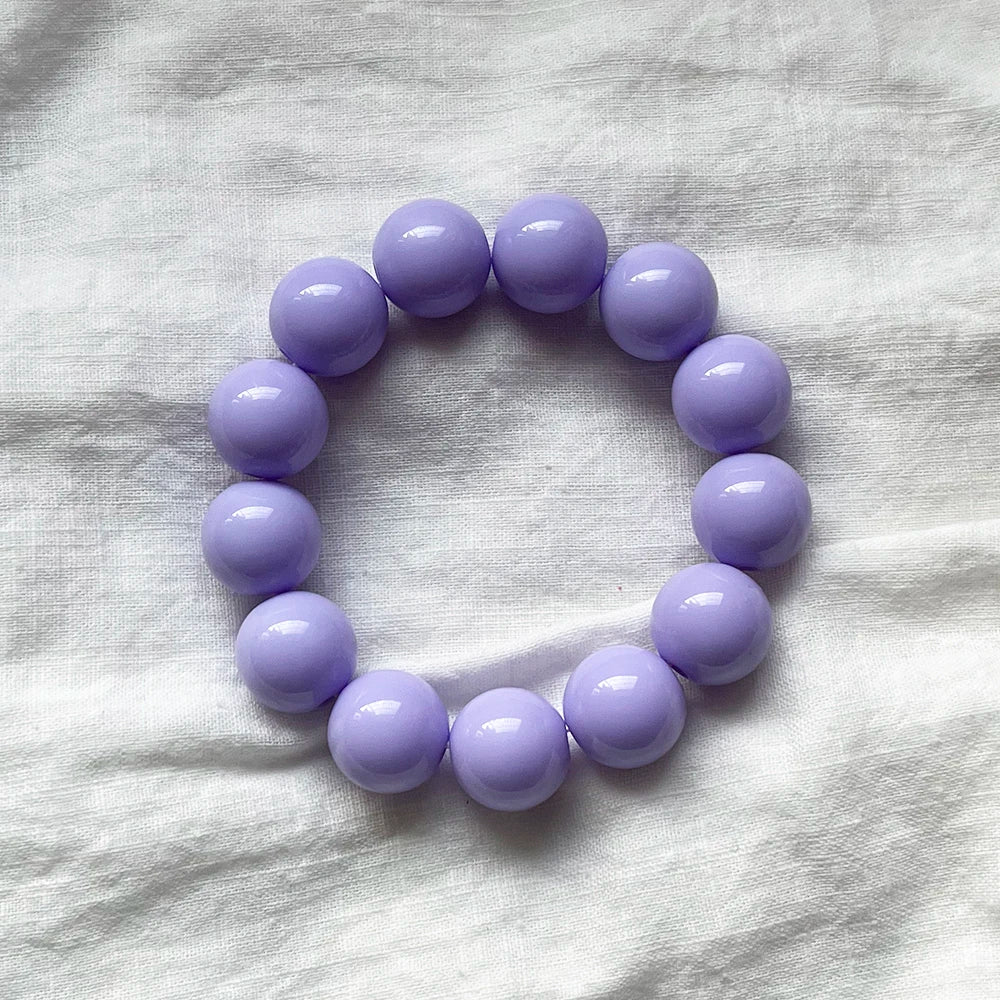 Cute Sweet Colorful Acrylic Big Bead Chunky Bracelet Fluorescent Hand Beaded Simple Stacking Bangles Jewelry Accessories