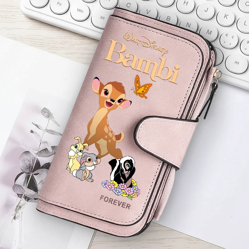 Bambi Long Zip Wallet Multi-Card Cute Cartoon Pattern Soft Texture Wallet for Women Large Capacity Kawaii Lady Clutch Bag