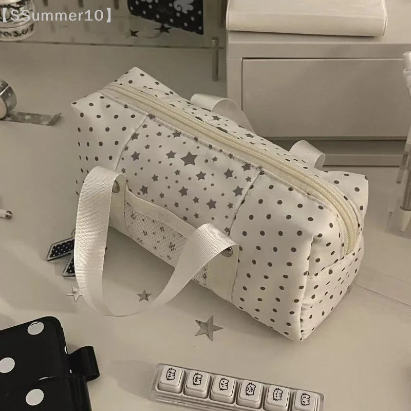 Blue Star Polka Dot Canvas Pouch