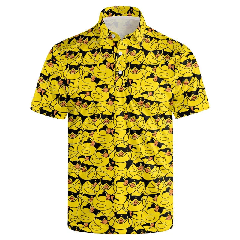 Harajuku Fashion Rubber Duck 3D Print Short Sleeve Polo Shirts for Men Clothes Funny Animal Little Yellow Duck Button POLO Shirt