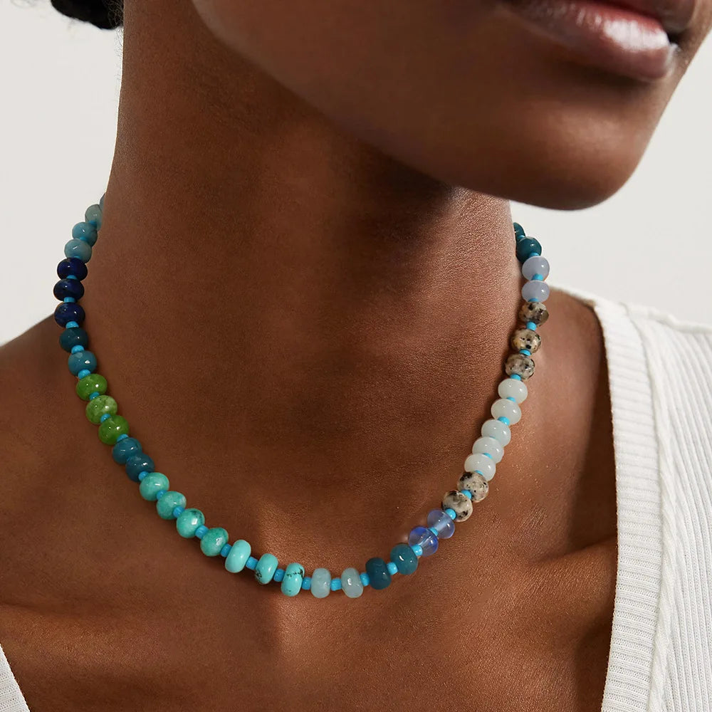 Colorful Resin Bead Necklace for Women Handmade Summer Beach Choker Boho Vacation Jewelry Gift Stackable Multi-color Beads Chain