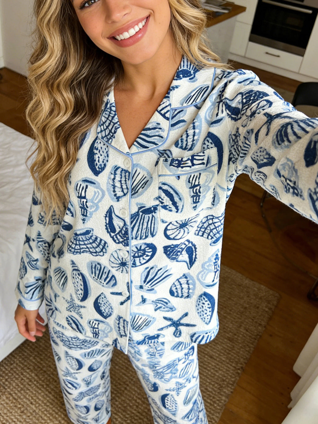 Coastal Seashell & Starfish Women's Pajama Set — Long Sleeve Top & Pants