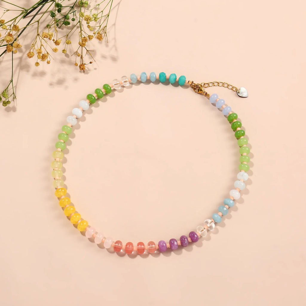Colorful Resin Bead Necklace for Women Handmade Summer Beach Choker Boho Vacation Jewelry Gift Stackable Multi-color Beads Chain