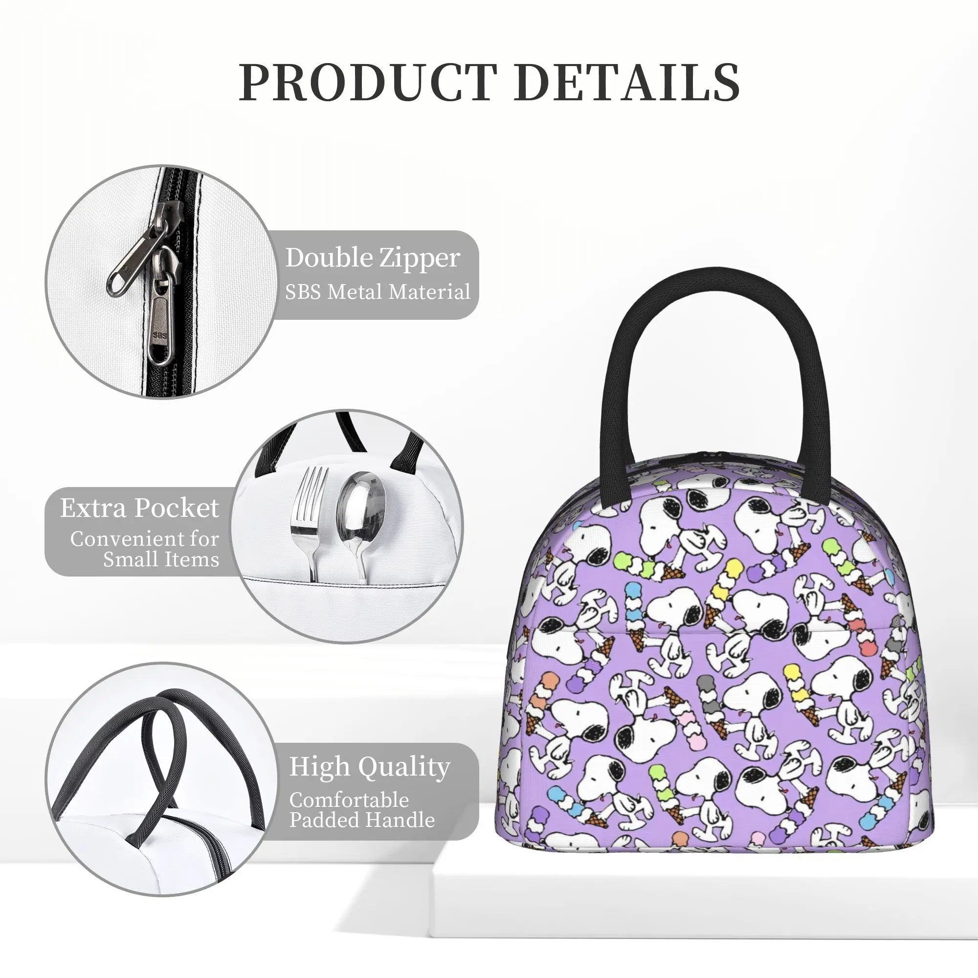 Snoopy Ice Cream Insulated Lunch Bag Cooler Bag Lunch Container Cartoon Leakproof Tote Lunch Box for Men Women Work  Picnic