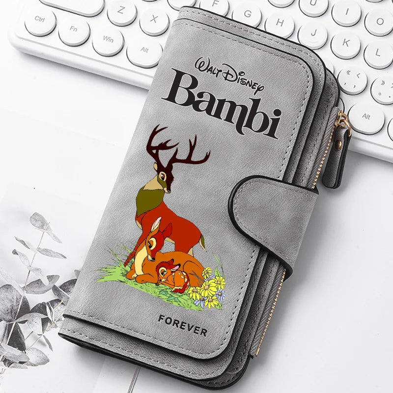 Bambi Long Zip Wallet Multi-Card Cute Cartoon Pattern Soft Texture Wallet for Women Large Capacity Kawaii Lady Clutch Bag