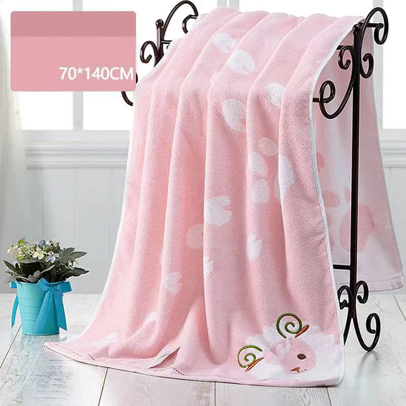 Cotton Skin-Friendly Cartoon Printed Towel 1Pc Cute Absorbent Bath Towel for Adults Kids Quick Drying Spa Fitness Sweat Towels