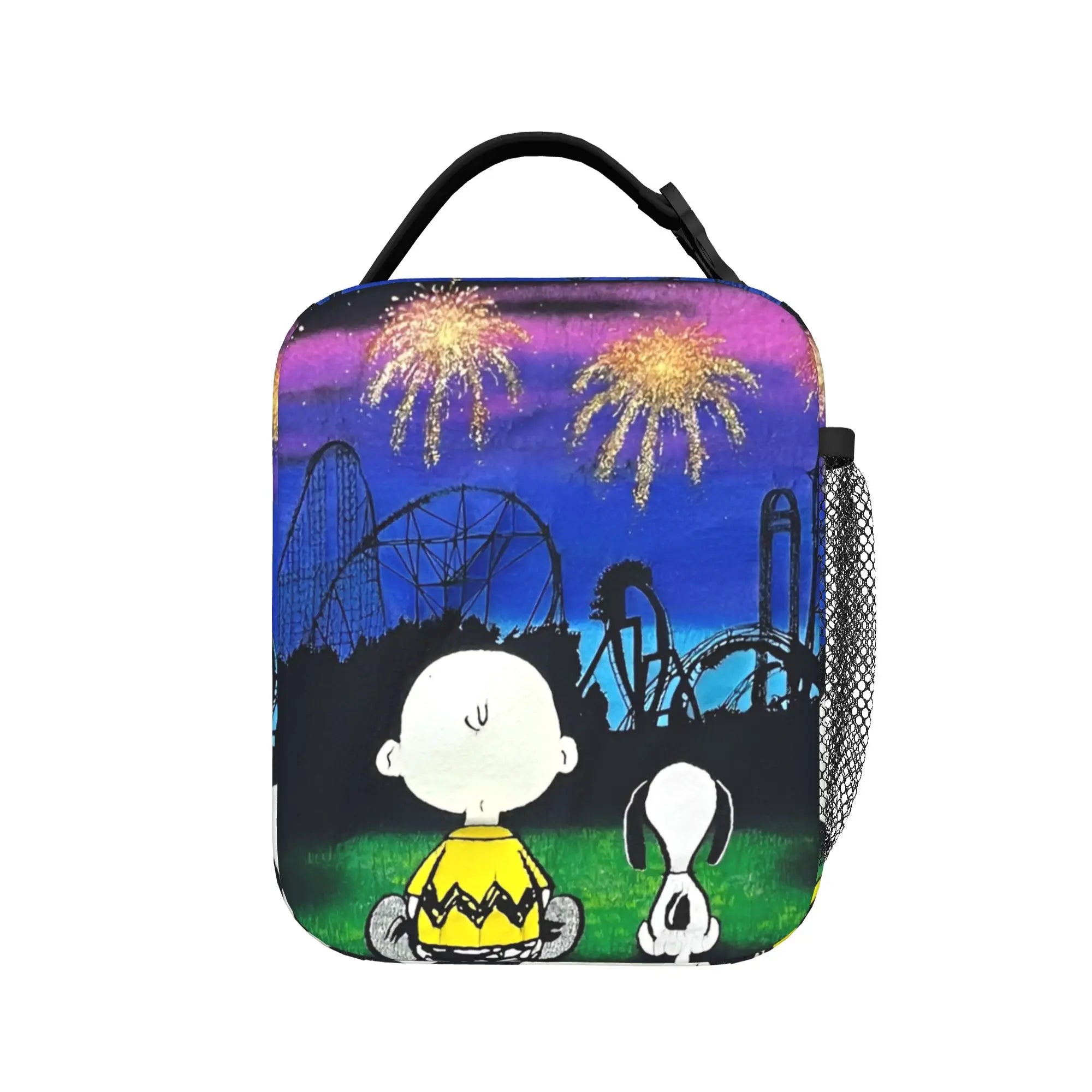 Snoopy Woodstock Riding Bike Insulated Lunch Bag Cooler Bag Reusable,Meal Container Cartoon Lunch Box Tote Food Bag Outdoor
