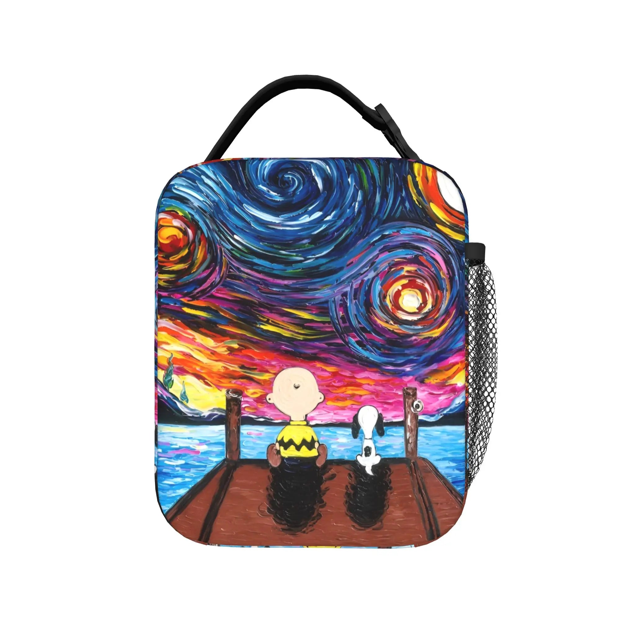 Snoopy Woodstock Riding Bike Insulated Lunch Bag Cooler Bag Reusable,Meal Container Cartoon Lunch Box Tote Food Bag Outdoor