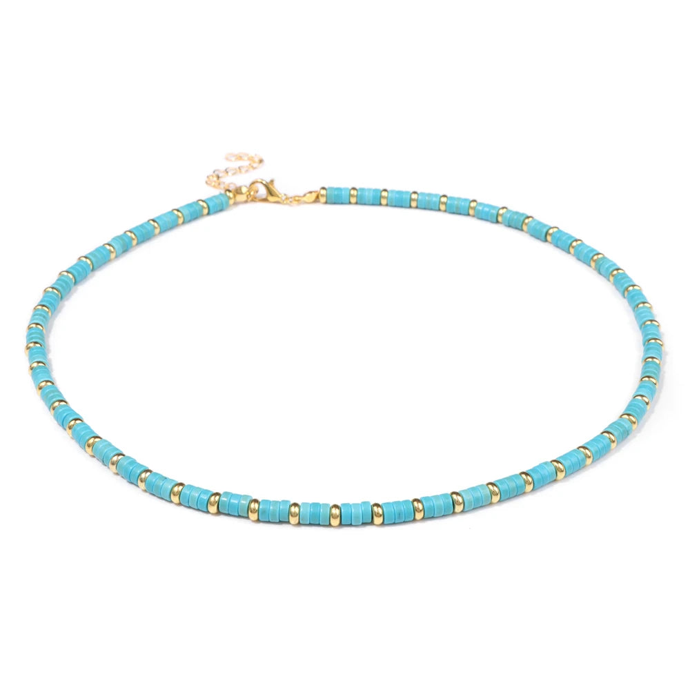 Colorful Rainbow Stone Bead Necklace 2024 New Fashion Gold Color Spacer Bead Chain Choker Summer Jewelry Gift For Girls Friends