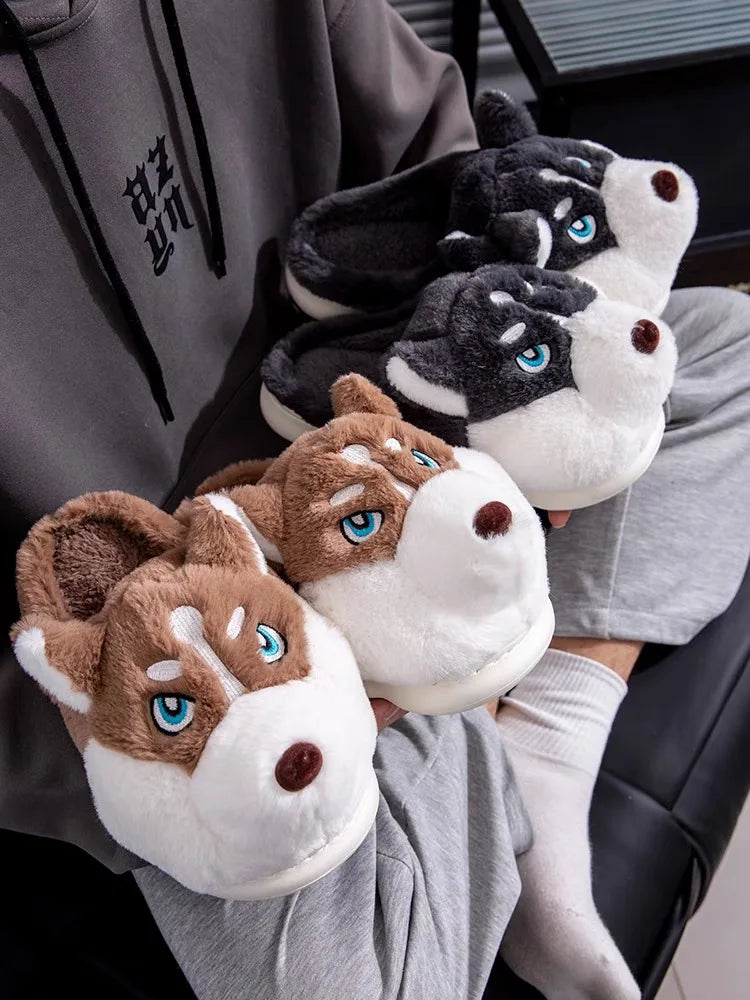 3D Husky Dog Plush Women's Slippers — Cozy Anti-Slip Indoor House Shoes